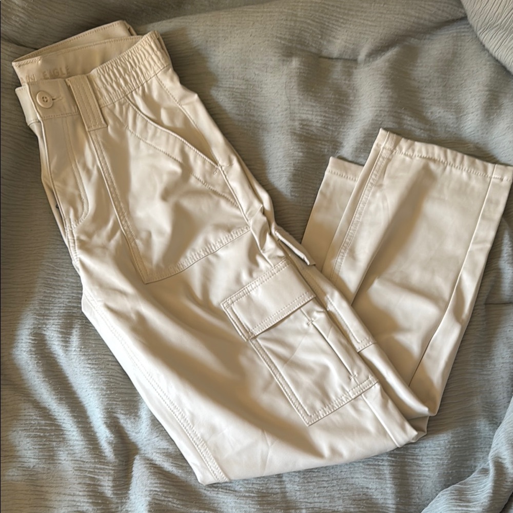 Stretch Vegan Leather Cargo Pants